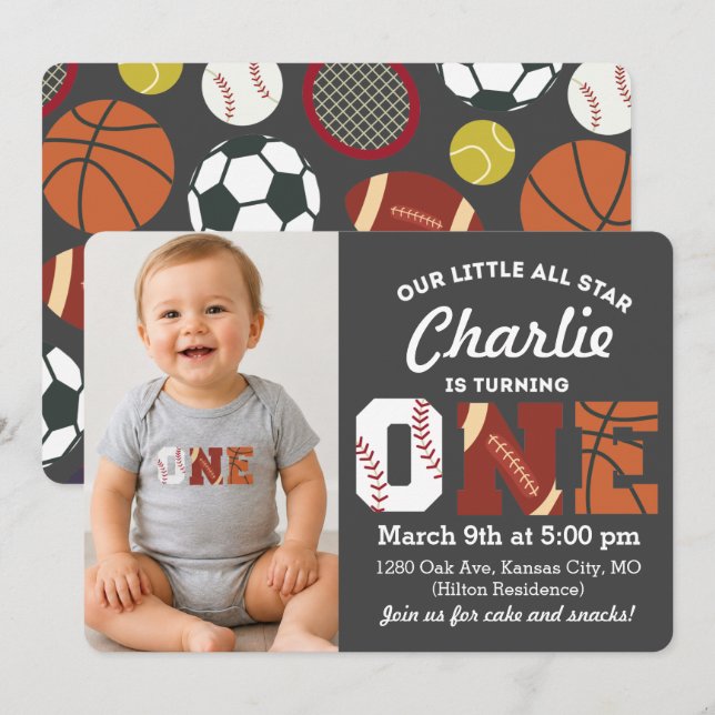 All-Star Första Födelsedagsinbjudan Inbjudningar (Fram/baksida)