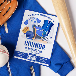 All Star Idrottsman Baseball Blue Birthday Inbjudningar