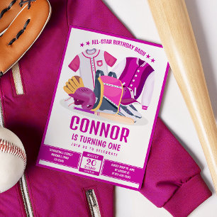 All Star Idrottsman Baseball Rosa Birthday Inbjudningar