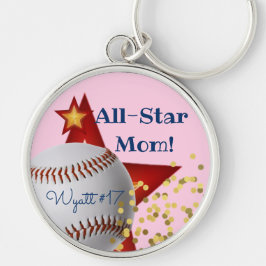 All-Star rosa glitter baseball Mamma Rund Silverfärgad Nyckelring