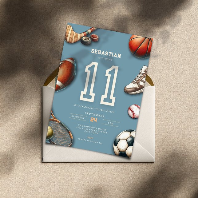 All Star Sports 11th Birthday Invitation for Boys Inbjudningar (All Star Sports 11th birthday invitation for teen boys)