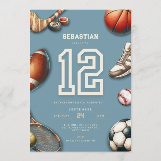 All Star Sports 12th Birthday Invitation for Boys Inbjudningar (Framsida)