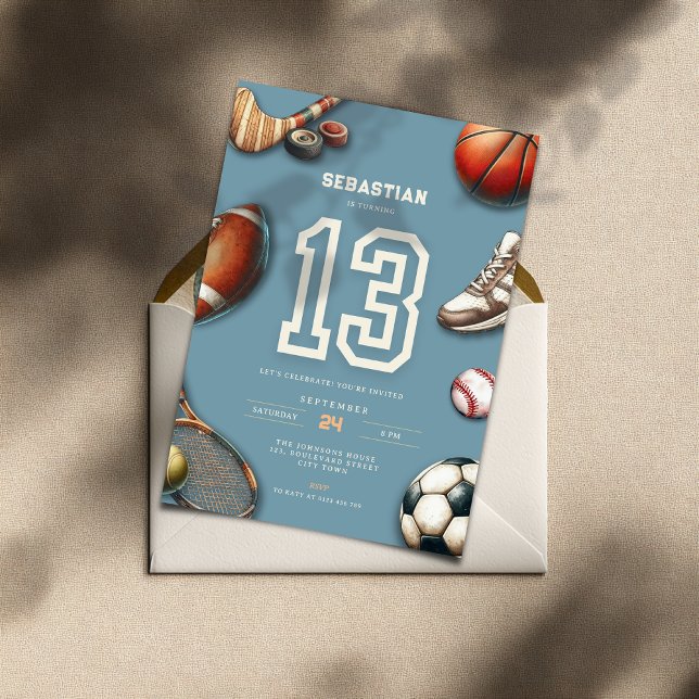 All Star Sports 13th Birthday Invitation for Boys Inbjudningar (All Star Sports 13th birthday invitation for teenager boys)