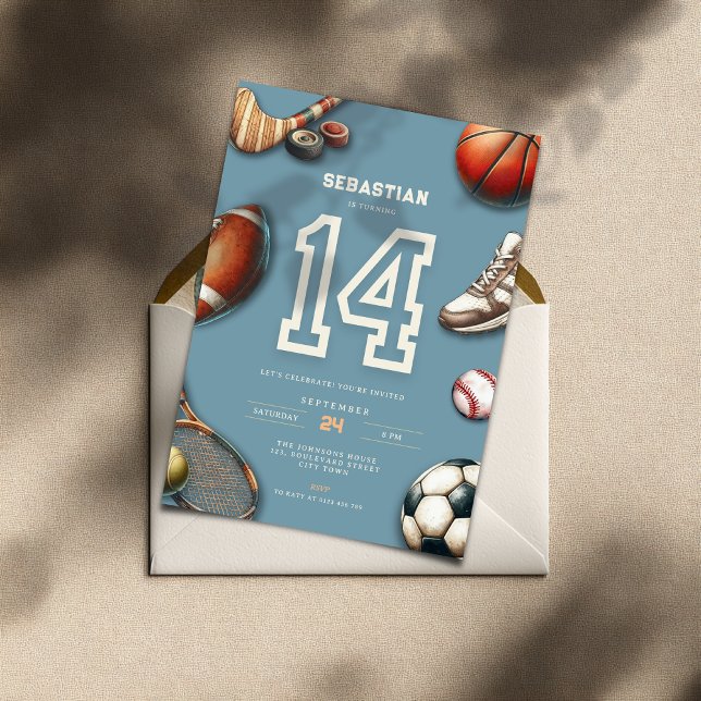 All Star Sports 14th Birthday Invitation for Boys Inbjudningar (All Star Sports 14th birthday invitation for boys)