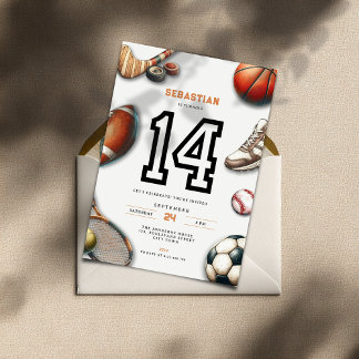 All Star Sports 14th Birthday Invitation for Boys Inbjudningar