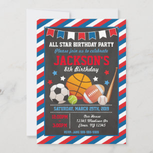 All Star Sports Birthday-inbjudan för pojkar Inbjudningar