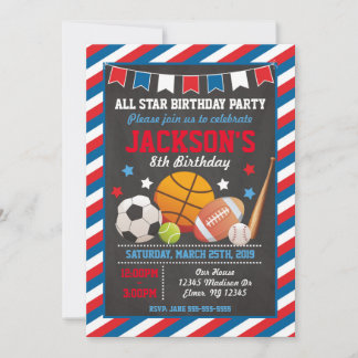 All Star Sports Birthday-inbjudan för pojkar Inbjudningar