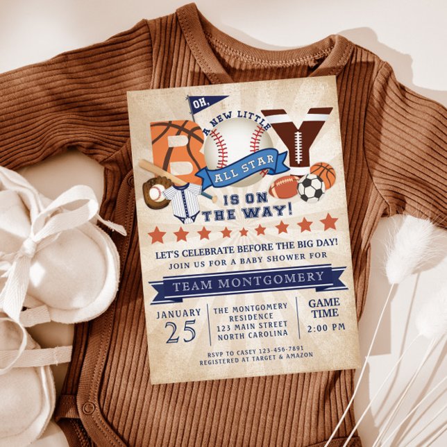 All Star Sports Boy Shower-inbjudan Inbjudningar (Skapare uppladdad)