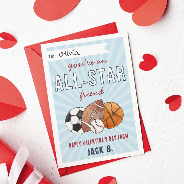 All-Star Sports Kids Valentines Day Card Inbjudningar (Skapare uppladdad)