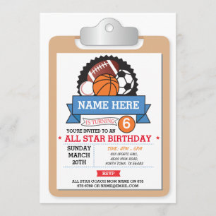 All Star Sports Party Basketball Birthday Inbjudan