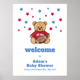 All Star Teddy Bear Football Baby Shower Welcome  Poster