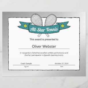 All-Star Tennisspelare Utmärkelse Tennis Certifika