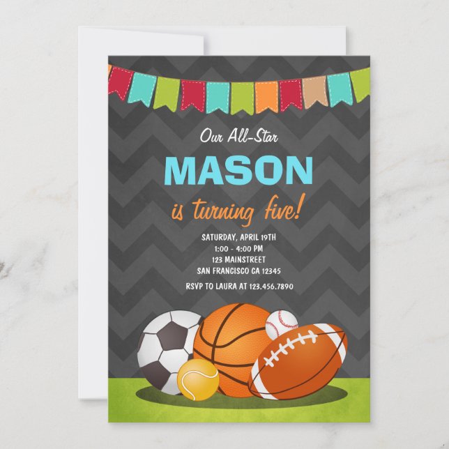 All Stars-födelsedagspojkens födelsedagsinbjudan S Inbjudningar (Framsida)