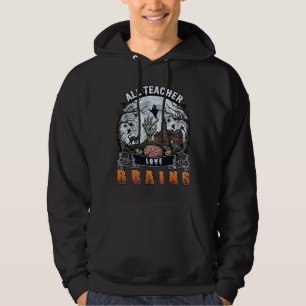 All Teacher Älskar Hjärnor Halloween Zombie Hand S Hoodie