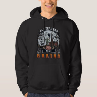 All Teacher Älskar Hjärnor Halloween Zombie Hand S Hoodie