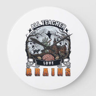 All Teacher Love Brains Halloween Zombie Hand Skrä Stor Klocka