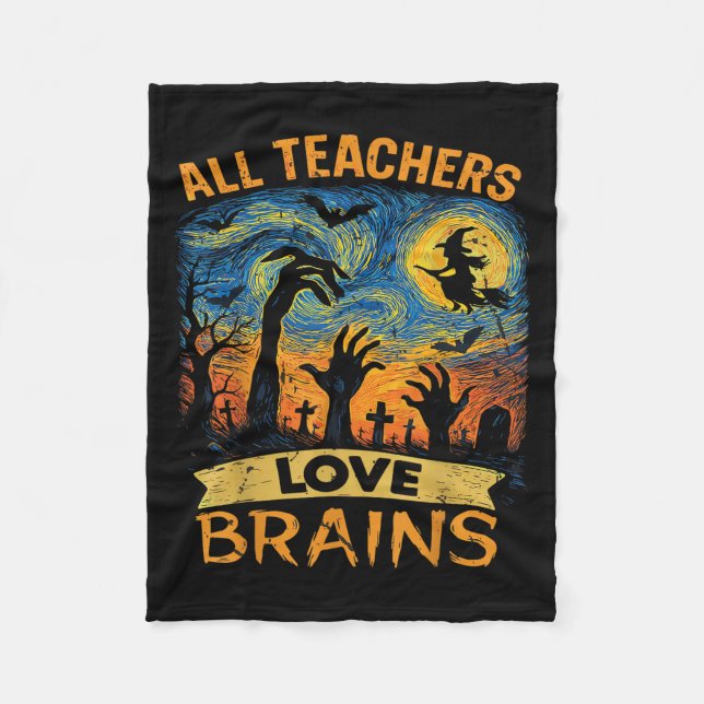 All Teachers Love Brains Shirt Funny Teacher Hallo Fleecefilt (Framsidan)