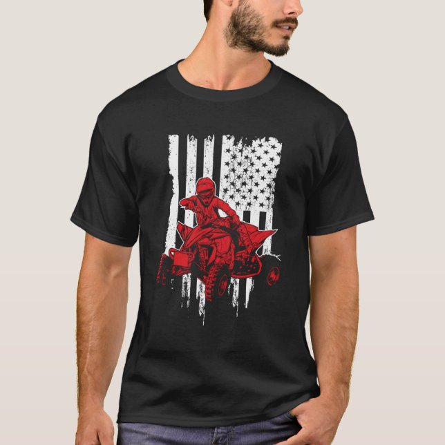 All-Terrain Fordon Four Wheeler Atv American Fla T Shirt (Framsida)