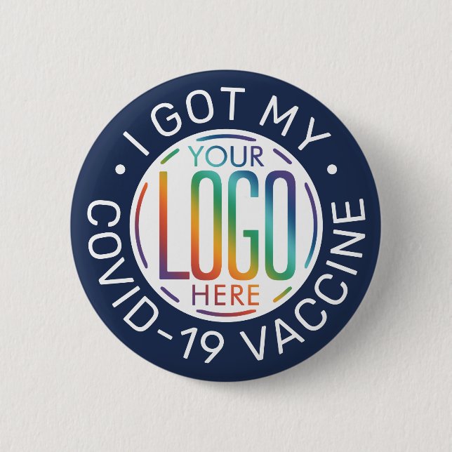 All text Business Logotyp Covid Vaccine Navy Blue Knapp (Framsida)
