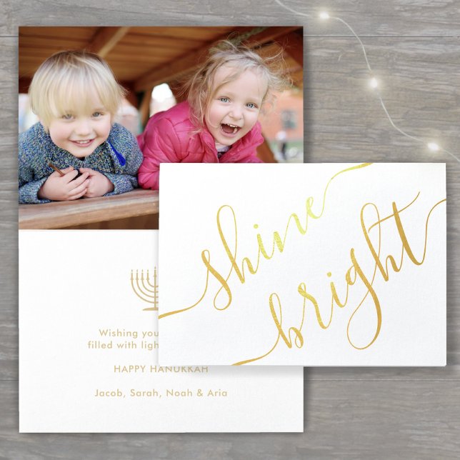 All text Hanukkah Simple Shine Bright Guld Real Folierat Kort (Skapare uppladdad)