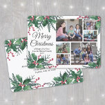 All text jul Holly & Berries 6 Photo Collage Julkort<br><div class="desc">Skicka snyggt glatt hälsning och 6 av bilderna med ett helgdag för anpassningsbar fotokollage. All text på den här mallen är enkel att anpassa för att inkludera alla formuleringar, t.ex. God jul, Glad helg, Säsonhälsningar, nyårschecknare osv. (IMAGE PLACEMENT TIP: Ett enkelt sätt att centrera ett foto exakt som du vill...</div>