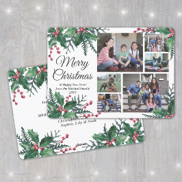 All text jul Holly & Berries 6 Photo Collage Julkort