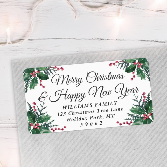 All Text jul Holly Greenery Returadress Adressetikett (Skapare uppladdad)