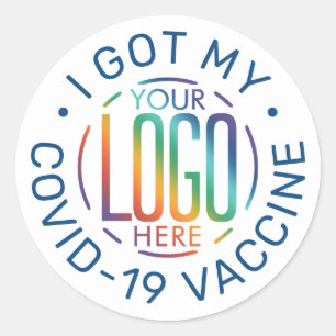 All text och din Logotyp Covid Vaccine White (blåt Runt Klistermärke