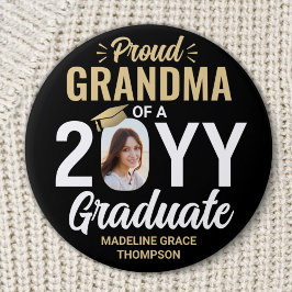 All text & Student Photo Proud Grandma Black Guld Knapp