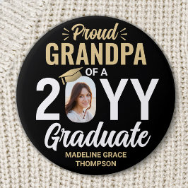 All text & Student Photo Proud Grandpa Black Guld Knapp