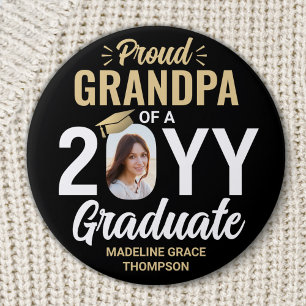 All text & Student Photo Proud Grandpa Black Guld Knapp