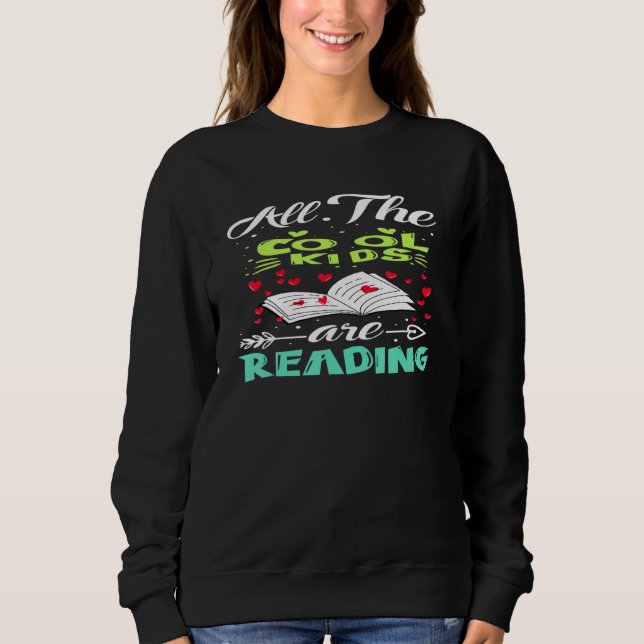 All The Cool Kids Are Reading Cute Book  Bookworm T Shirt (Framsida)