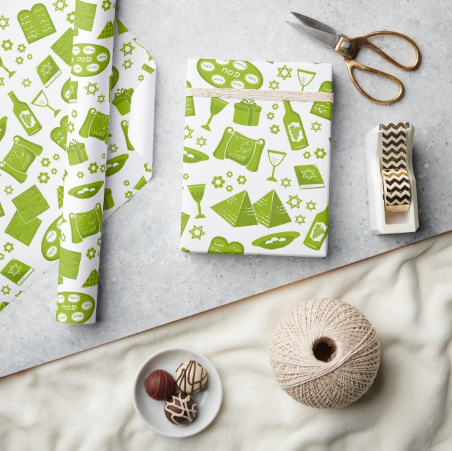 All The Symbols For Passover In Green  Presentpapper (Hantverk)