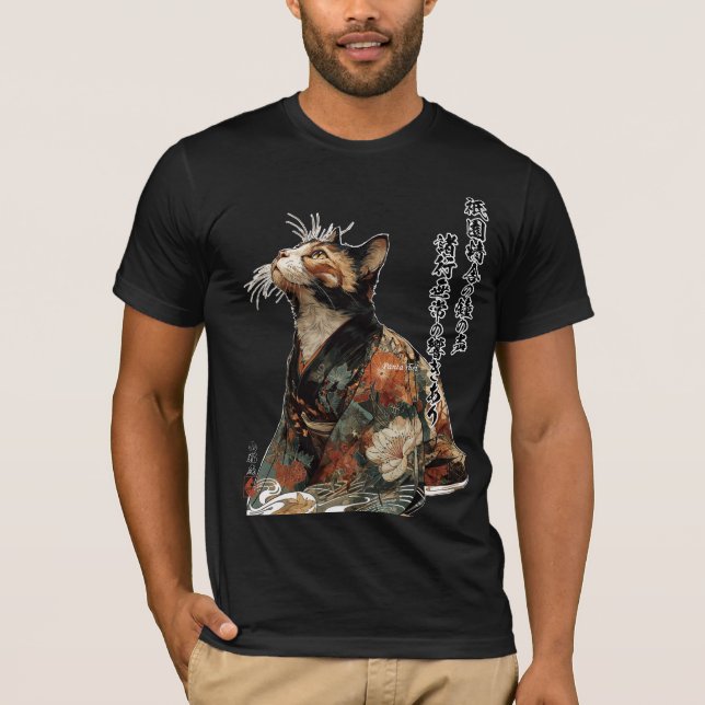 "All Things Change" Japanese Cat in Kimono Art  T Shirt (Framsida)