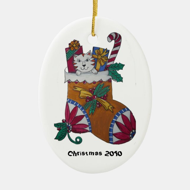 All välfyllda strumpor julgransprydnad keramik (Framsidan)