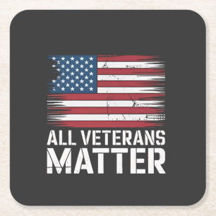 All Veteran Matter American 4:e juli Patriotic Underlägg Papper Kvadrat