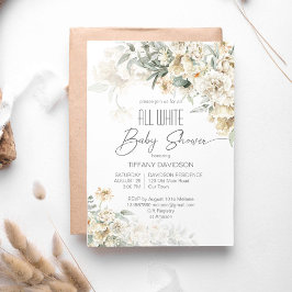 All vit babydusch silver vit blommigt inbjudningar