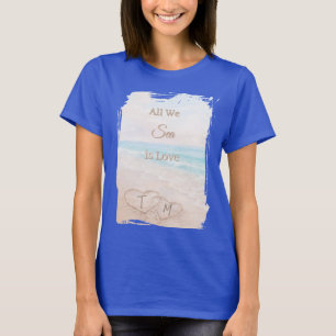 All We Sea Is Love Beach Hearts Sand Blå Brud T Shirt