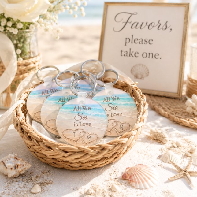 All We Sea Is Love Beach Hearts Sand Monogram Nyckelring (Skapare uppladdad)