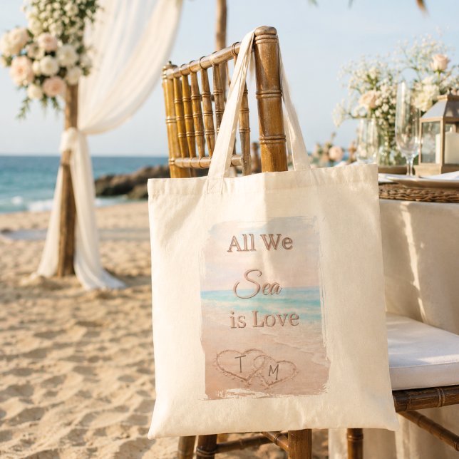 All We Sea Is Love Beach Hearts Sand Monogram Tygkasse (Skapare uppladdad)