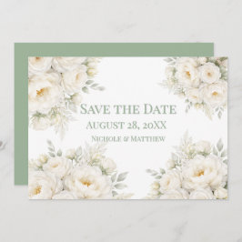All White Floral Wedding Save the Date Spara Datumet
