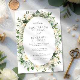 All White Hydrangeas Roses Floral Frame Wedding Inbjudningar