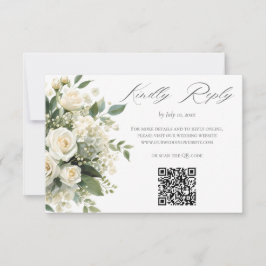 All White Hydrangeas Roses Wedding Website QR Code OSA Kort