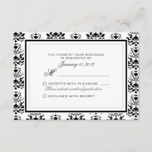 All White with Black Damask Elegant OSA Anpassning Kort