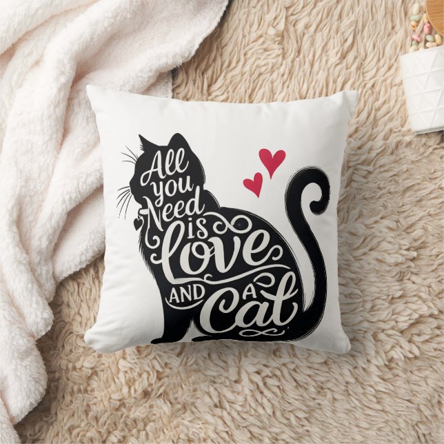 All You need is Love and a Cat Throw Pillow Kudde (Filt)