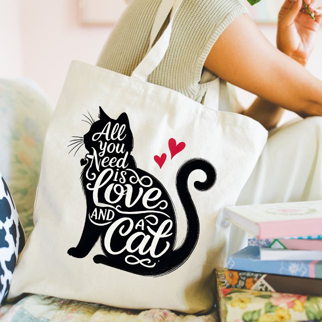 All You need is Love and a Cat Tote Bag Tygkasse (Personalize this lovely all you need is Love and a cat design. )