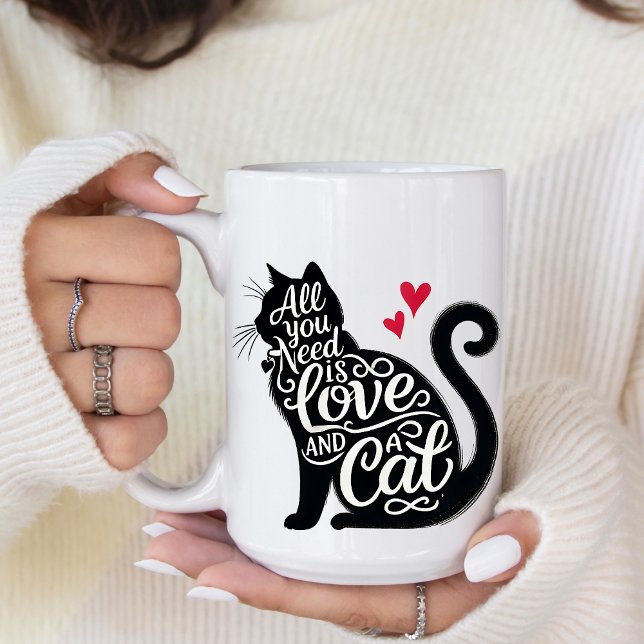All You need is Love and a Coffee Mug Kaffemugg (Customize this cute All you need is Love and a cat design. )