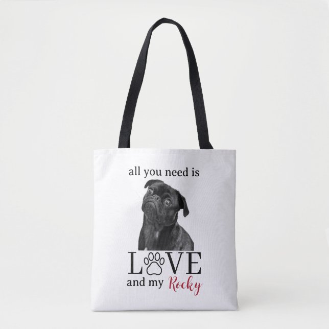 All You Need Is Love and My Dog – Custom Pet Name  Tygkasse (Framsida)