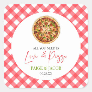 All You Need Is Love and Pizza Övningsmiddag Fyrkantigt Klistermärke