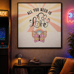 All You Need is Love Groovy Butterfly 24"x24" Canvastryck